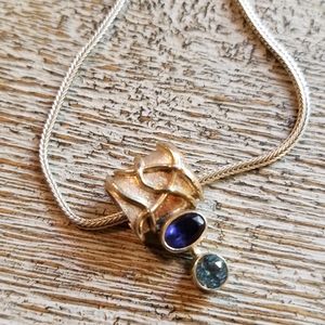 Gemstone pendant necklace,  sterling silver chain.